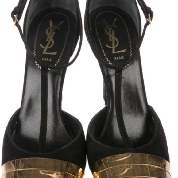 YVES SAINT LAURENT Embellished T-Strap Pumps Sz8.5 - Picture 3 of 5